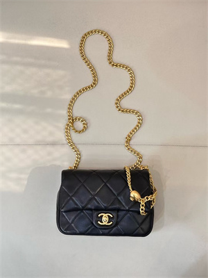 Chanel Mini Flap Bag Lambskin Gold Tone Metal Black AS3828