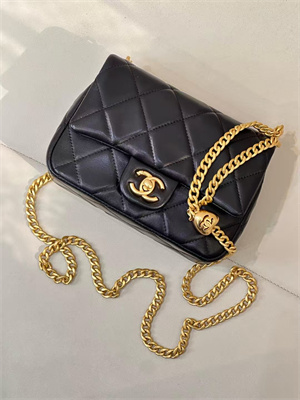 Chanel Mini Flap Bag Lambskin Gold Tone Metal Black AS3828