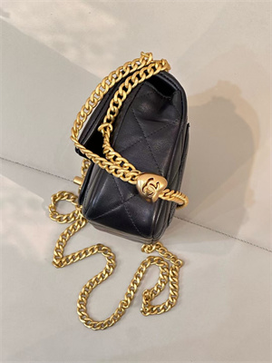 Chanel Mini Flap Bag Lambskin Gold Tone Metal Black AS3828