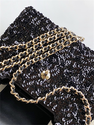 Cha.nel Mini Shopping Bag Kelly Bag Sequins Gold-Tone Metal Black AS4416