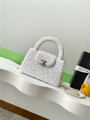 Cha.nel Mini Shopping Bag Kelly Bag Sequins Gold-Tone Metal White AS4416