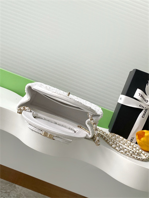 Cha.nel Mini Shopping Bag Kelly Bag Sequins Gold-Tone Metal White AS4416