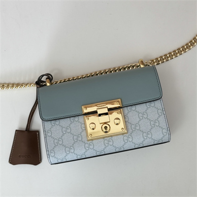 Gu.cci Padlock Small shoulder bag GG Supreme canvas GrayBlue 409487