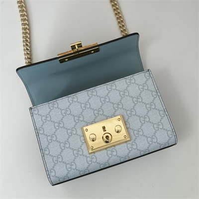 Gu.cci Padlock Small shoulder bag GG Supreme canvas GrayBlue 409487
