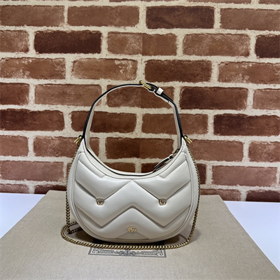 Gu.cci GG Marmont Half-Moon Mini Leather Shoulder Bag White 770983
