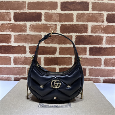Gu.cci GG Marmont Half-Moon Mini Leather Shoulder Bag Black 770983
