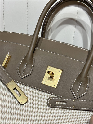 Bir.kin Bag Swift Leather & Canvas 25/30 Gold/Silver Hardware In Etoupe HS