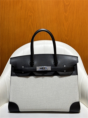 Bir.kin Bag Swift Leather & Canvas 25/30 Gold/Silver Hardware In Black HS