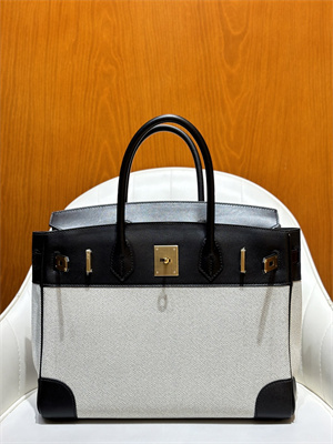 Bir.kin Bag Swift Leather & Canvas 25/30 Gold/Silver Hardware In Black HS