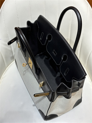 Bir.kin Bag Swift Leather & Canvas 25/30 Gold/Silver Hardware In Black HS