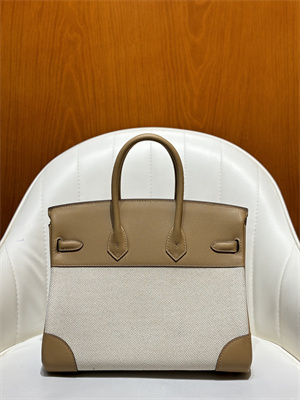 Bir.kin Bag Swift Leather & Canvas 25/30 Gold/Silver Hardware In Chai HS