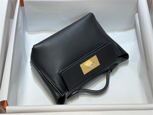 Hermes 2424 Mini Bag Evercolor/ Swift Leather Gold/Silver Tone Metal Black Color HS