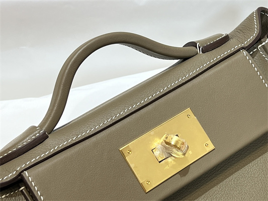 Hermes 2424 Mini Bag Evercolor/ Swift Leather Gold/Silver Tone Metal Etoupe Color HS