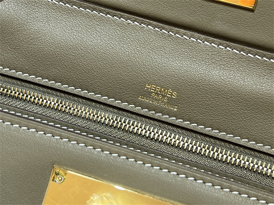 Hermes 2424 Mini Bag Evercolor/ Swift Leather Gold/Silver Tone Metal Etoupe Color HS
