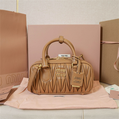 MiuMiu Arcadie matelassé nappa leather Top handle bag Caramel Color