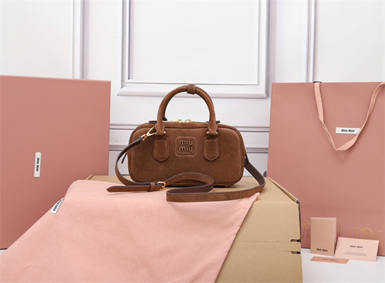 MiuMiu Arcadie padded suede Top handle bag Cocoa Brown Color