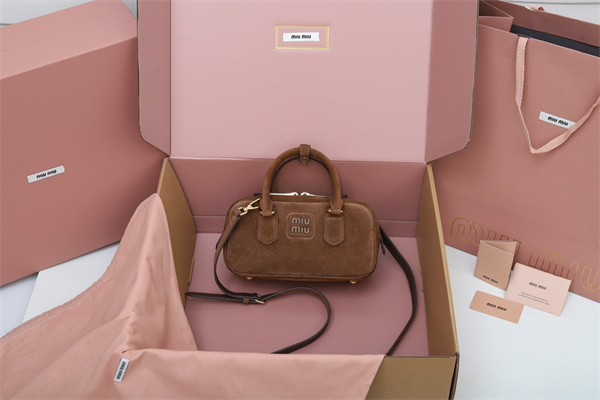 MiuMiu Arcadie padded suede Top handle bag Cocoa Brown Color