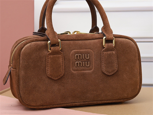 MiuMiu Arcadie padded suede Top handle bag Cocoa Brown Color