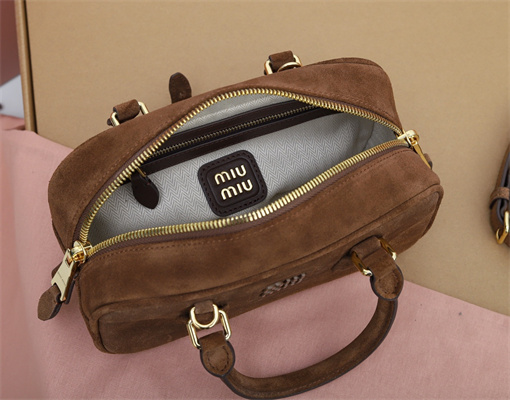 MiuMiu Arcadie padded suede Top handle bag Cocoa Brown Color