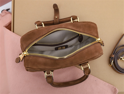 MiuMiu Arcadie padded suede Top handle bag Cocoa Brown Color