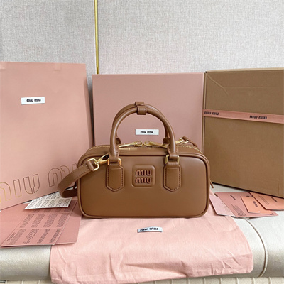 MiuMiu Arcadie Leather Top handle bag Cognac Color
