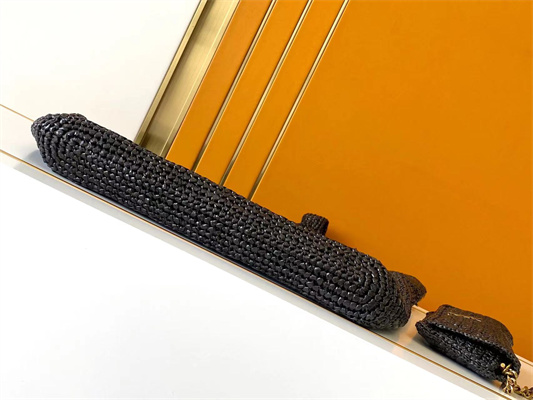 Y.S.L ICARE MAXI SHOPPING BAG IN Raffia Gold Tone Metal Black