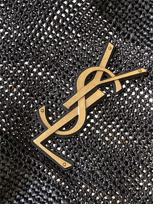 Y.S.L ICARE MAXI SHOPPING BAG IN Raffia Gold Tone Metal Black