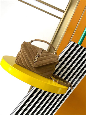 Y.S.L COLLEGE Mini BAG IN QUILTED Suede Leather Gold Tone Metal Brown Color