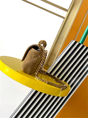 Y.S.L COLLEGE Mini BAG IN QUILTED Suede Leather Gold Tone Metal Brown Color