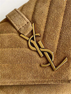 Y.S.L COLLEGE Mini BAG IN QUILTED Suede Leather Gold Tone Metal Brown Color
