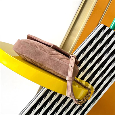 Y.S.L COLLEGE Mini BAG IN QUILTED Suede Leather Gold Tone Metal Pink Color