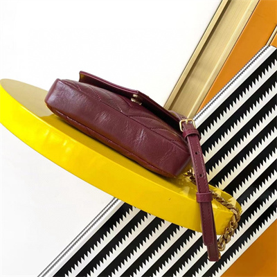 Y.S.L COLLEGE Mini Chain BAG IN Shiny Crackled Gold Tone Metal Deep Hot Wine