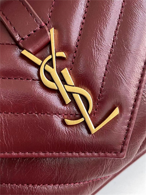 Y.S.L COLLEGE Mini Chain BAG IN Shiny Crackled Gold Tone Metal Deep Hot Wine