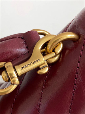 Y.S.L COLLEGE Mini Chain BAG IN Shiny Crackled Gold Tone Metal Deep Hot Wine