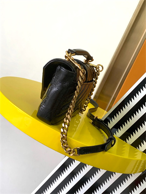 Y.S.L COLLEGE Mini Chain BAG IN Shiny Crackled Gold Tone Metal Black