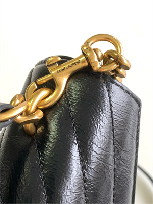 Y.S.L COLLEGE Mini Chain BAG IN Shiny Crackled Gold Tone Metal Black
