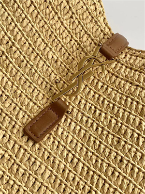 Y.S.L LE 5 A 7 SMALL HOBO BAG In Brown Leather & Raffia