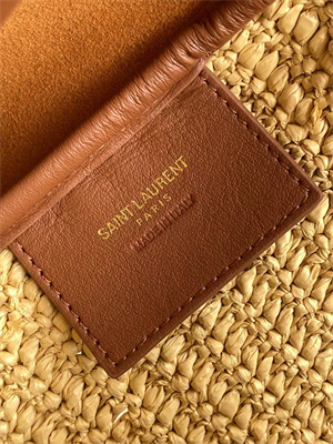 Y.S.L LE 5 A 7 SMALL HOBO BAG In Brown Leather & Raffia