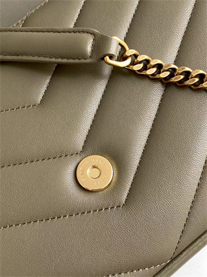 Y.S.L LOULOU Medium in MATELASSÉ lambskin Gold Tone Metal Dk Strong Moss