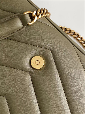 Y.S.L LOULOU Small in MATELASSÉ lambskin Gold Tone Metal Dk Strong Moss