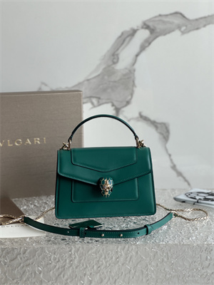 BVLGARI Serpenti Forever Mini top handle bag Calfskin Leather Green Color 293666
