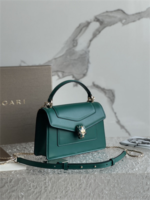 BVLGARI Serpenti Forever Mini top handle bag Calfskin Leather Green Color 293666