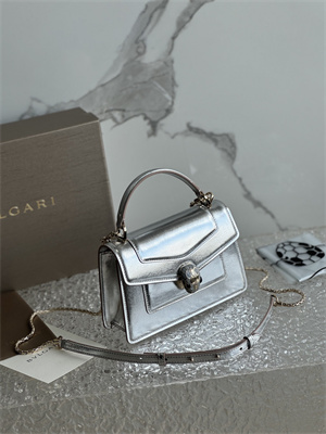 BVLGARI Serpenti Forever Mini top handle bag Calfskin Leather Silver Color 293666