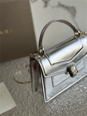 BVLGARI Serpenti Forever Mini top handle bag Calfskin Leather Silver Color 293666