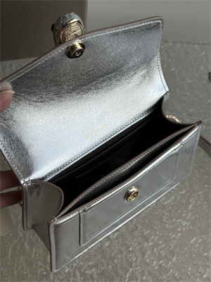 BVLGARI Serpenti Forever Mini top handle bag Calfskin Leather Silver Color 293666