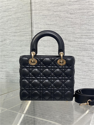 CD Small Lady Di.or My ABCDior Bag Cannage Lambskin Gold Tone Metal With Pearl Charm Black