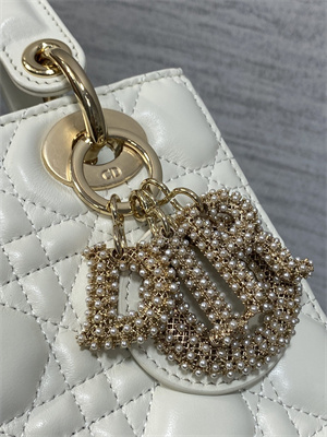 CD Small Lady Di.or My ABCDior Bag Cannage Lambskin Gold Tone Metal With Pearl Charm White