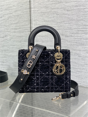 CD Small Lady Di.or My ABCDior Bag Black Tweed with White Cannage Motif Gold Tone Metal