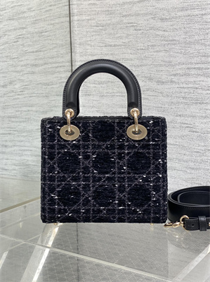 CD Small Lady Di.or My ABCDior Bag Black Tweed with White Cannage Motif Gold Tone Metal