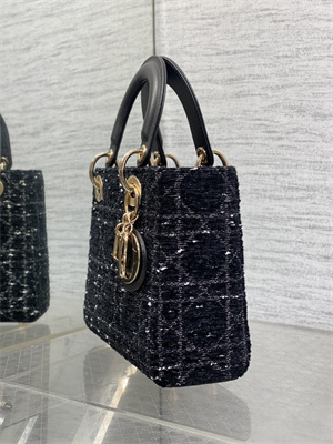 CD Small Lady Di.or My ABCDior Bag Black Tweed with White Cannage Motif Gold Tone Metal